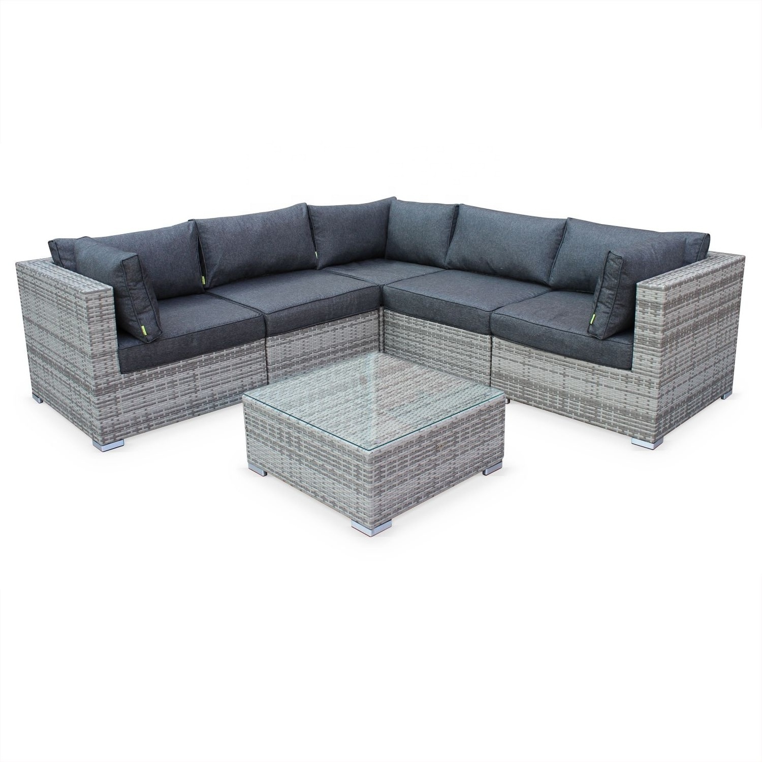 Poly rattan Lounge Seating Set for Garden, Balcony and Patio, Garden Furniture Set with Corner Sofa and Dining Table