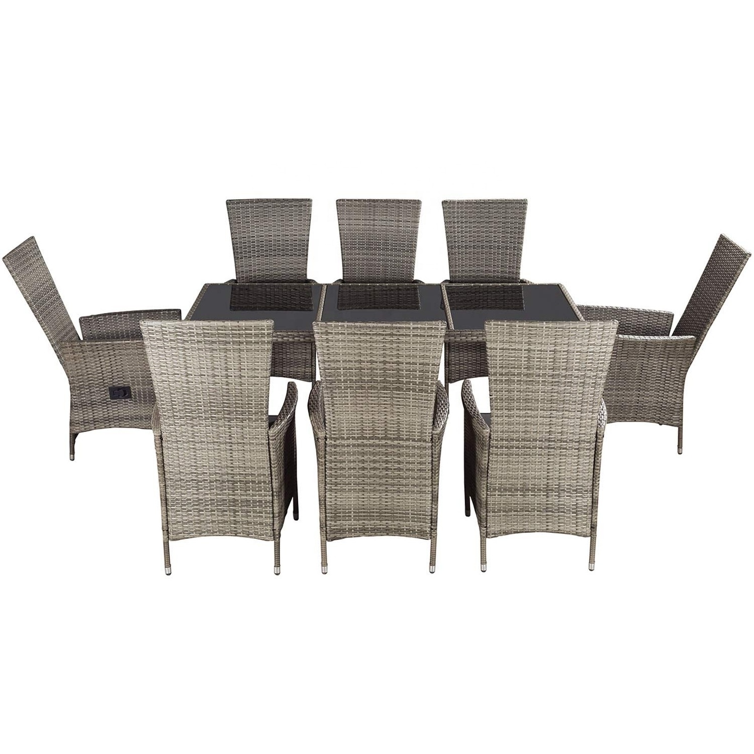 9 pcs garden outdoor poolside patio rattan dining set with  reclining Rattan Garden Chairs