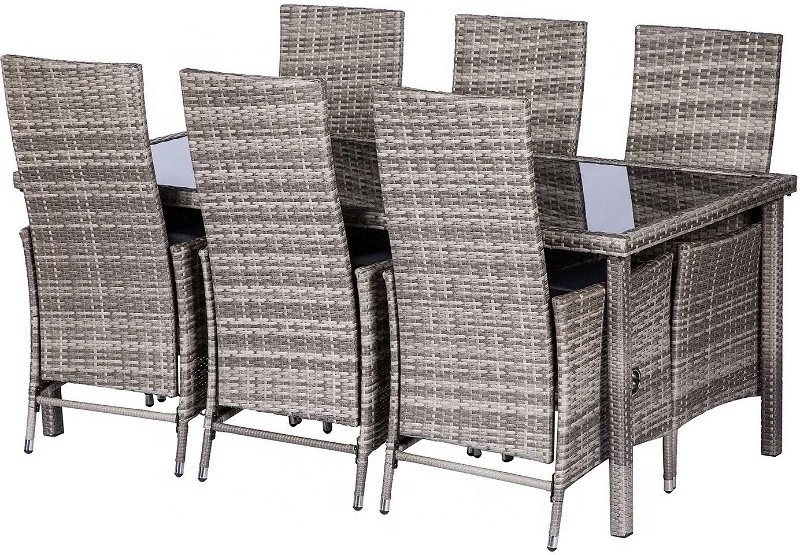 7 pieces Outdoor Patio Wicker Rattan dining Set with adjustable back chair