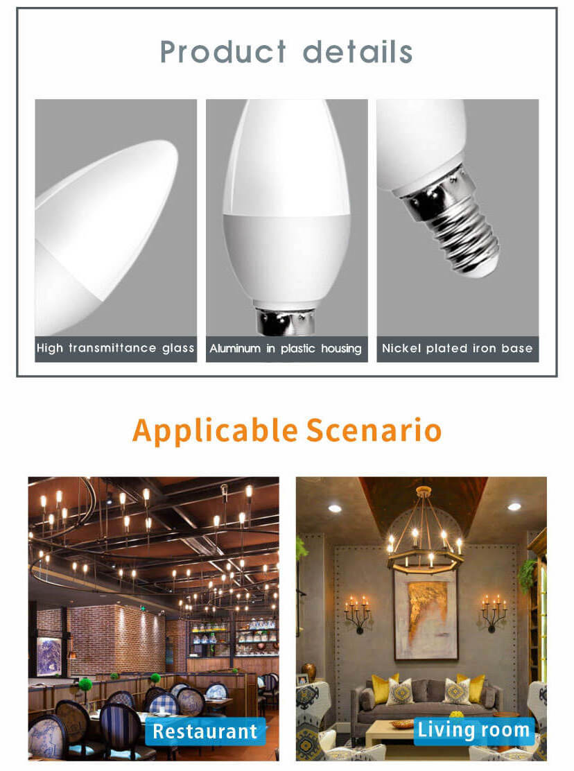 China Made C37 C35 C38 Candle Bulb Aluminum Plastic Small Chandelier Candle Light Bulb 85-265v Candelabra Candle Bulb