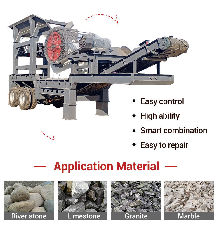 Semi automatic mobile quarry stone rock crushing breaking machine wheeled mobile jaw crusher plant price