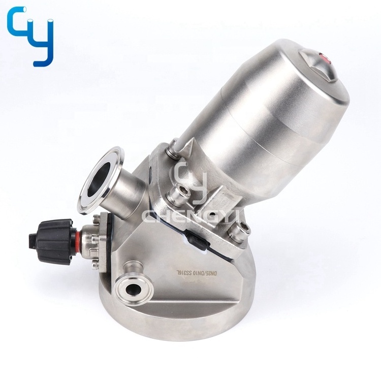 Sanitary stainless steel forged pneumatic tank bottom diaphragm valve with manual sampling valve