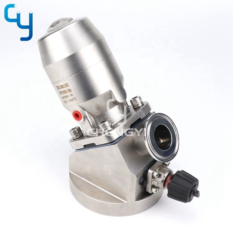 Sanitary stainless steel forged pneumatic tank bottom diaphragm valve with manual sampling valve