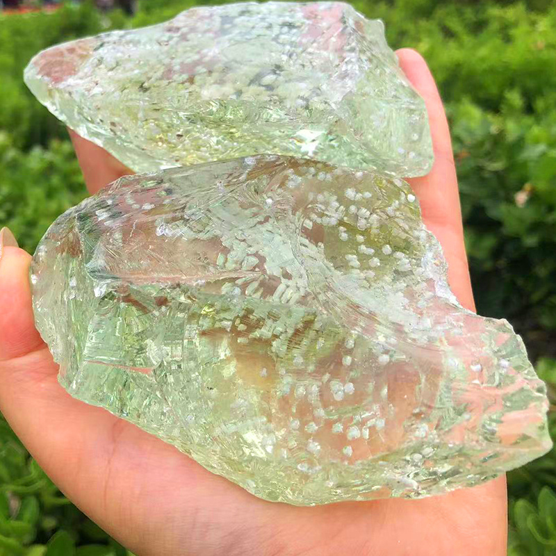 Wholesale Natural High Quality Quartz Stone Green Clear Coloured Glaze Crystal Rough Stone For Decoration