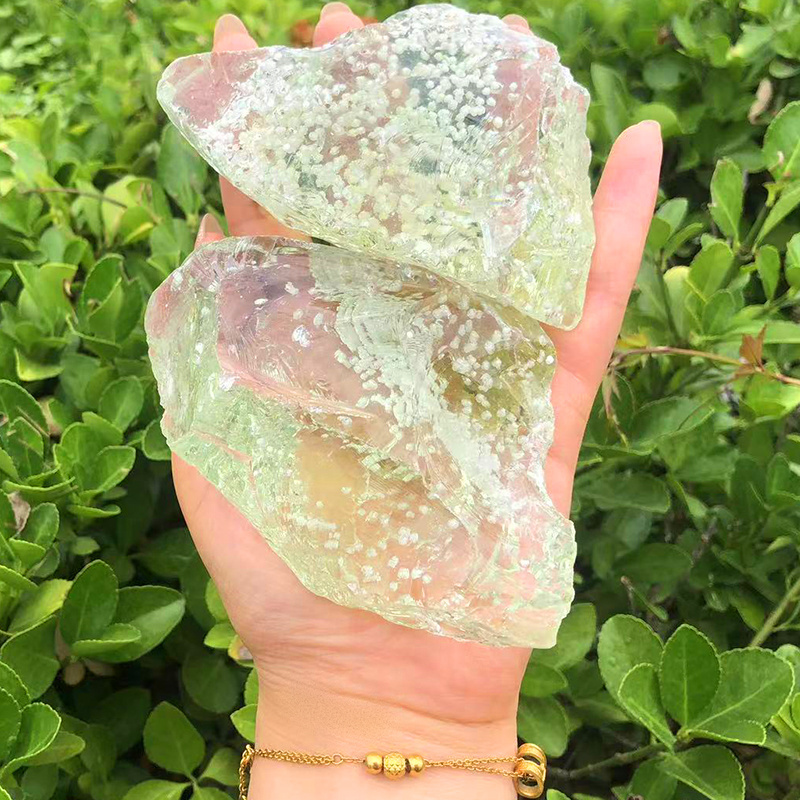 Wholesale Natural High Quality Quartz Stone Green Clear Coloured Glaze Crystal Rough Stone For Decoration