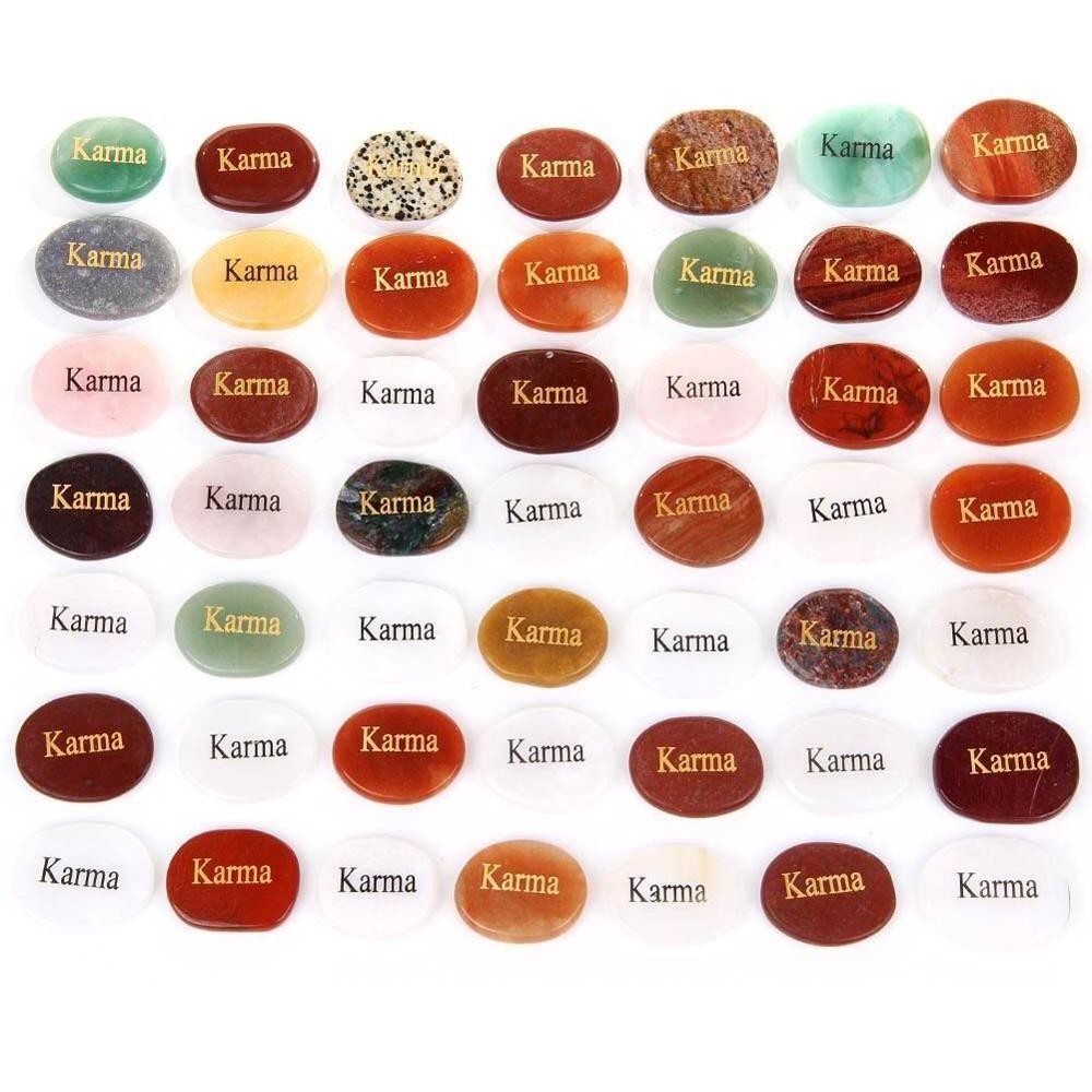 Wholesale natural gemstone ellipse slice worry stone with carving words   for Spiritual Healing