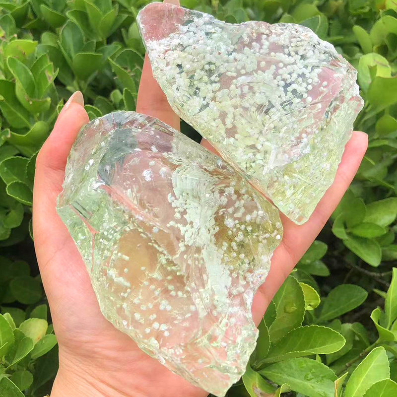 Wholesale Natural High Quality Quartz Stone Green Clear Coloured Glaze Crystal Rough Stone For Decoration