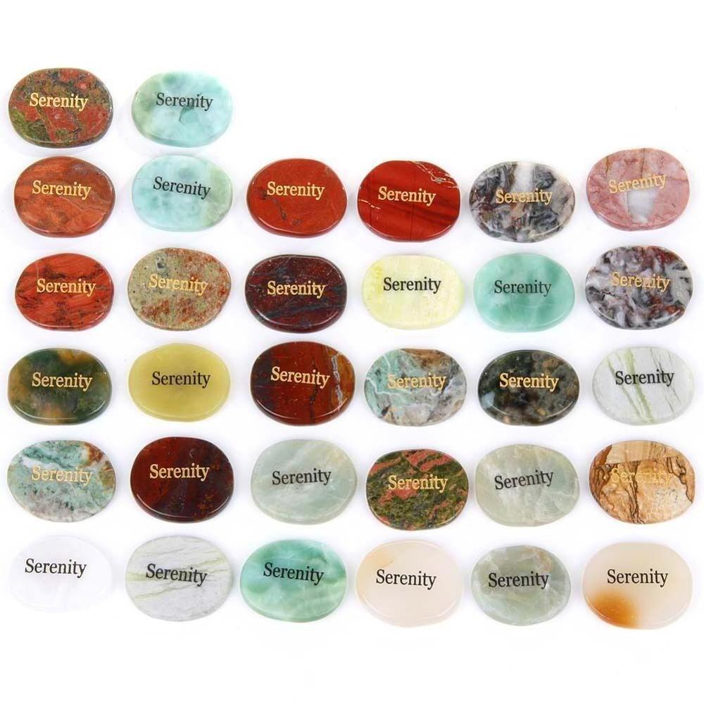 Wholesale natural gemstone ellipse slice worry stone with carving words   for Spiritual Healing