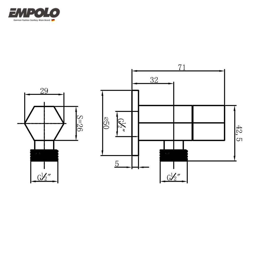 Watermark good quality 1/2 inch chromed wall mounted toilet water stop 90 degree bathroom accessories brass angle valve