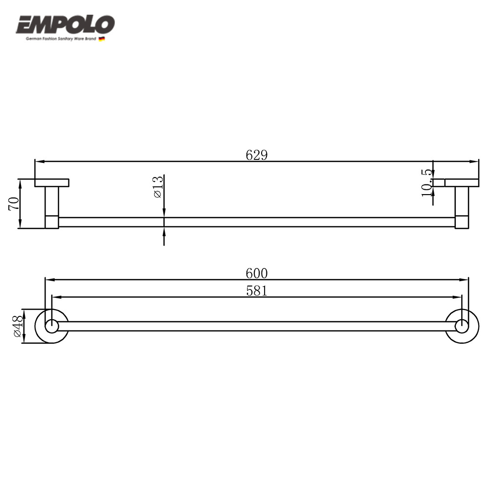 Promotion price round stainless steel towel bar single towel rail