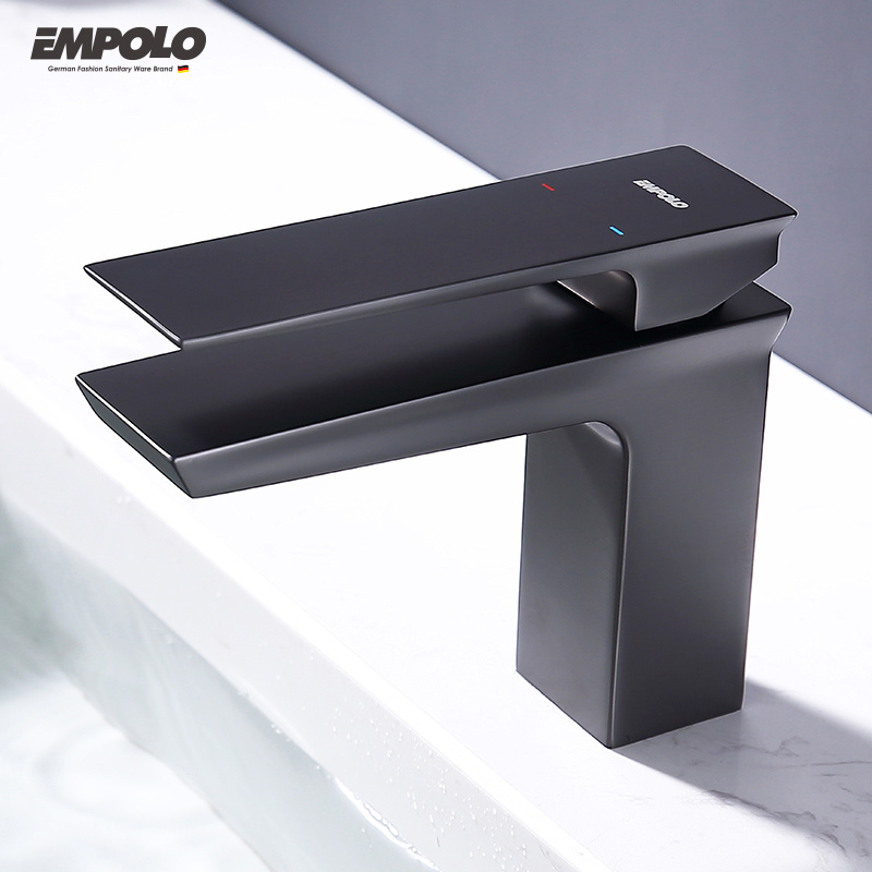 EMPOLO bathroom modern design gun metal faucets for bathroom hot and cold water tap basin mixer