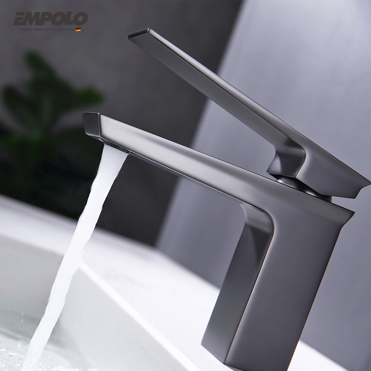 EMPOLO bathroom modern design gun metal faucets for bathroom hot and cold water tap basin mixer