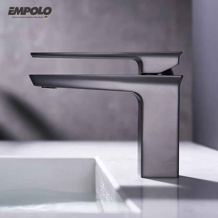 EMPOLO bathroom modern design gun metal faucets for bathroom hot and cold water tap basin mixer