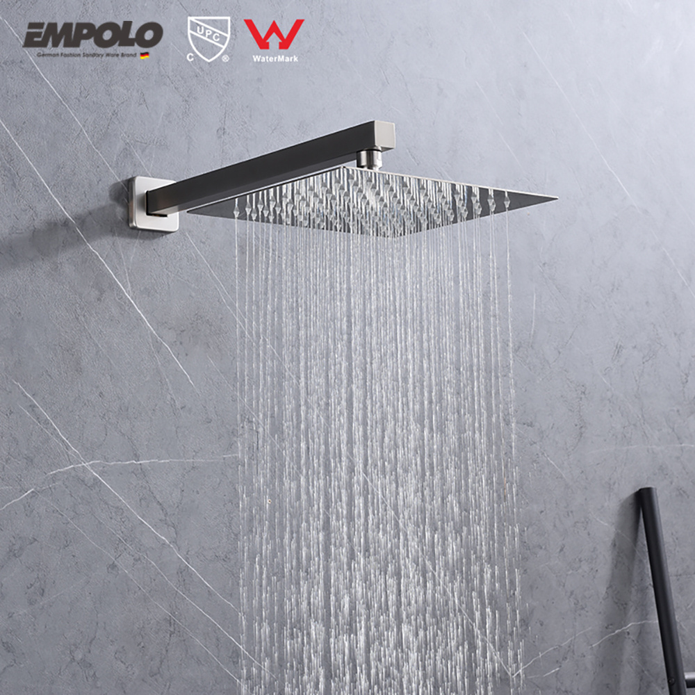 Shower head system two functions brushed nickel square shower head hidden wall-mounted bathroom shower faucet