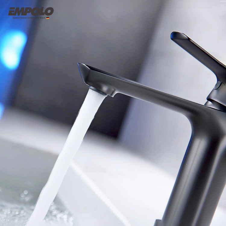 EMPOLO Bathroom Modern Design Brass Basin Faucet Water Tap Mixer Lavatory Faucet Graphite Zinc Handle Bathroom Faucets