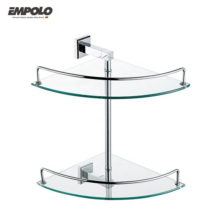 Empolo Bathroom Corner Glass Shelf Triangle Wall Shower Shelf Single Tier Shower Caddy