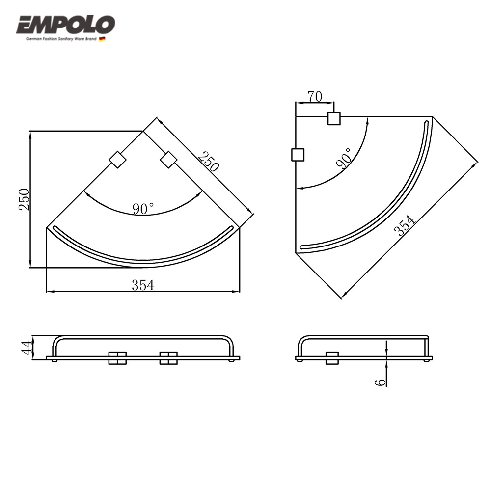 Empolo Bathroom Corner Glass Shelf Triangle Wall Shower Shelf Single Tier Shower Caddy