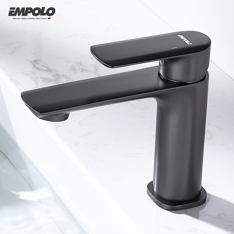 EMPOLO Bathroom Modern Design Brass Basin Faucet Water Tap Mixer Lavatory Faucet Graphite Zinc Handle Bathroom Faucets