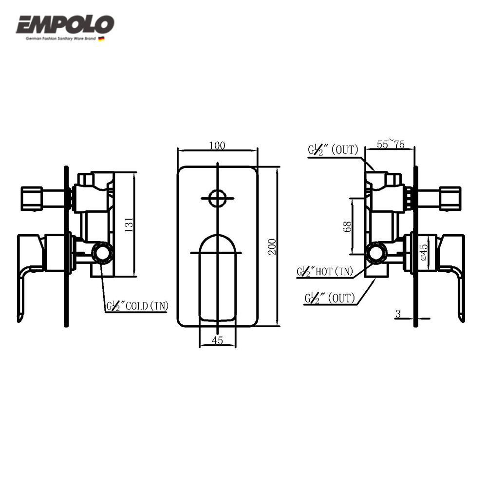 Wall Mounted Concealed Shower Faucet Valve Single Lever Two functions Brass Square Shower Mixer Valve with Diverter