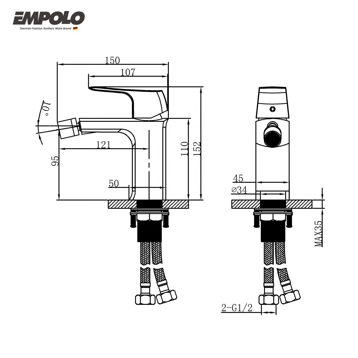 Empolo Brass Body Single Lever Toilet Modern Solid Brass bidet Faucet