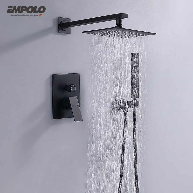 Empolo Black Wall Mounted Rainfall Concealed Shower Mixer Faucet Set Bathroom Rain Shower System Bath & Shower Faucets