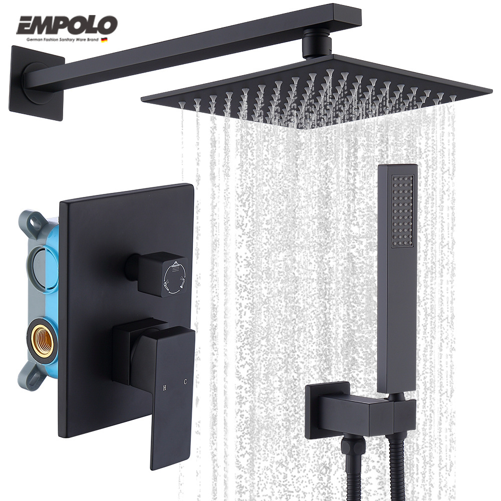 Empolo Black Wall Mounted Rainfall Concealed Shower Mixer Faucet Set Bathroom Rain Shower System Bath & Shower Faucets