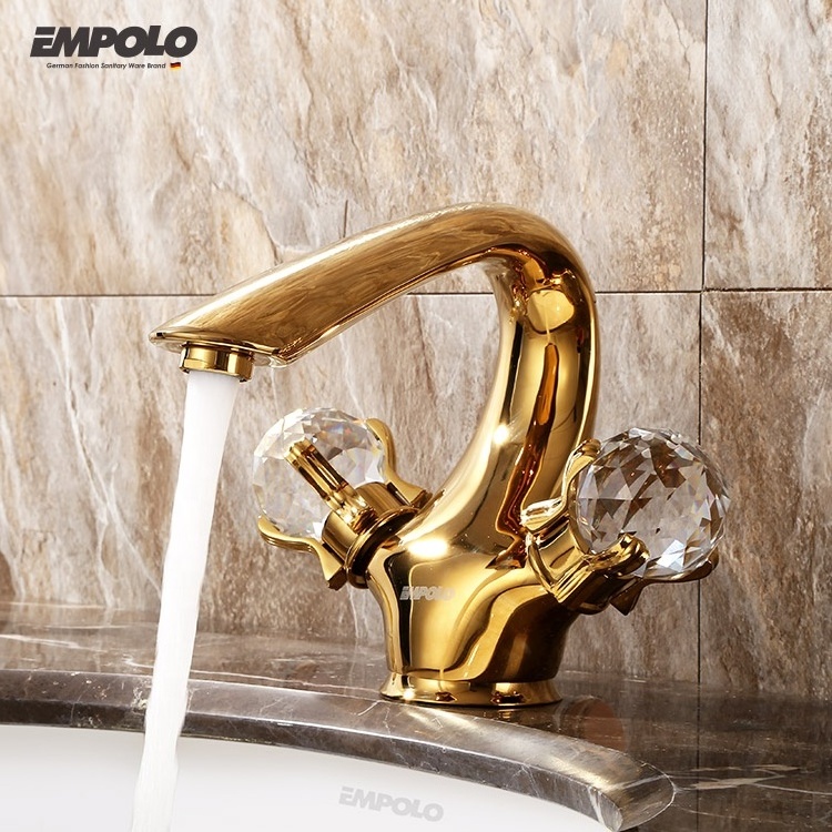 Luxury Gold Faucets Bathroom Brass Basin Faucet With Crystal Handle