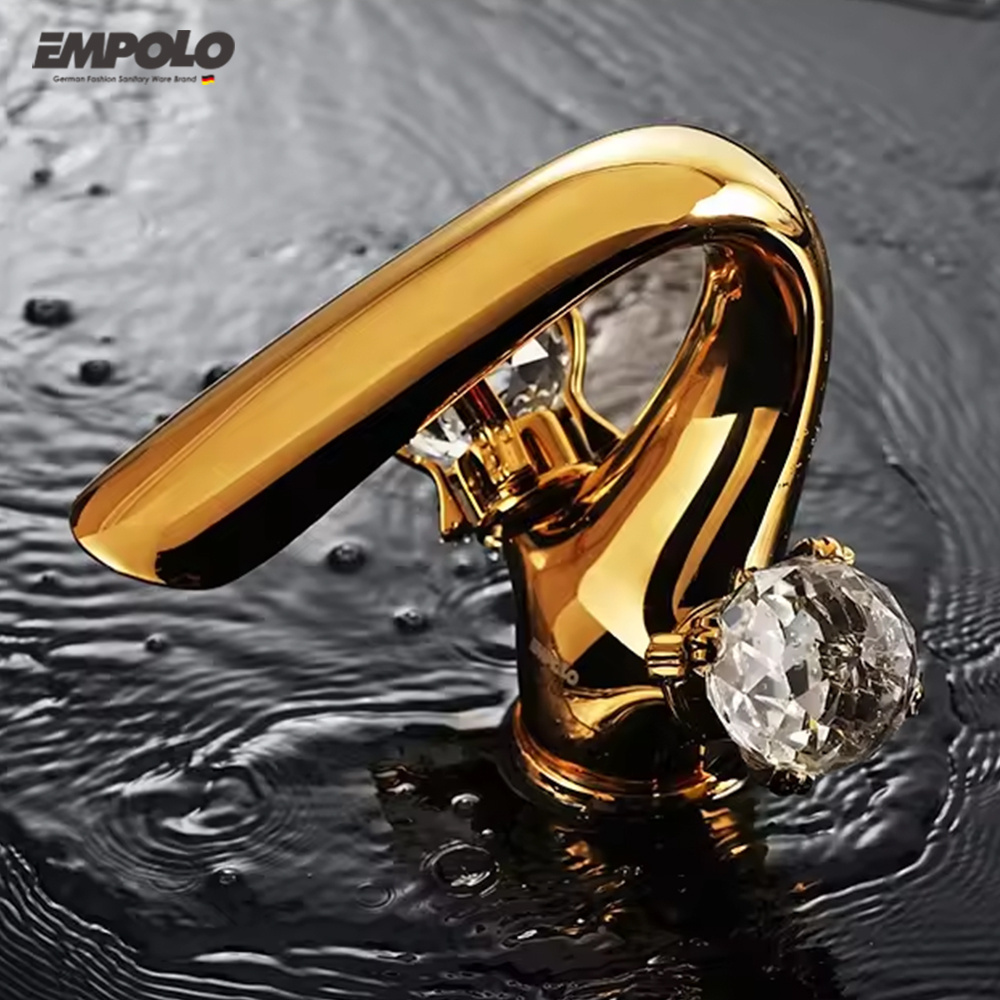 Luxury Gold Faucets Bathroom Brass Basin Faucet With Crystal Handle