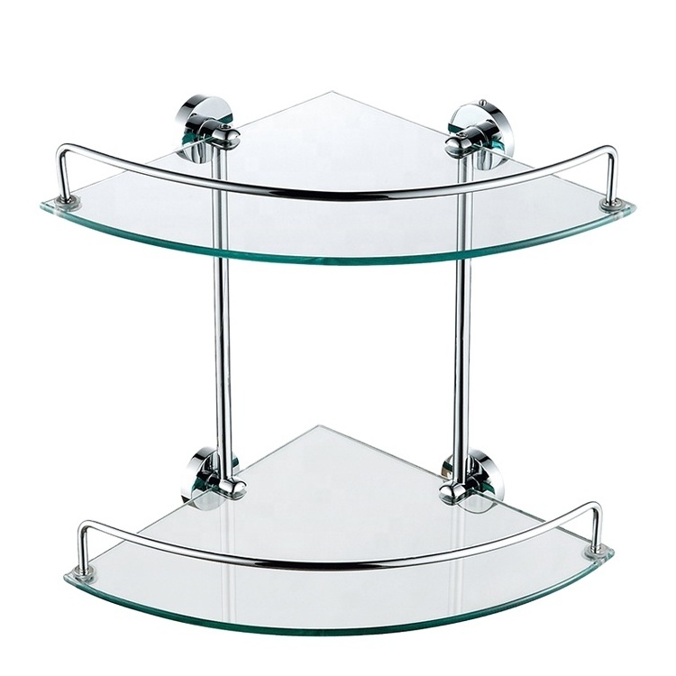 Factory Price Toilet double corner glass shelf bathroom double level corner shower glass stainless steel shelf