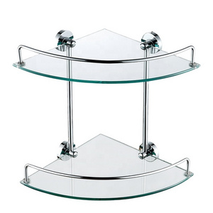 Factory Price Toilet double corner glass shelf bathroom double level corner shower glass stainless steel shelf