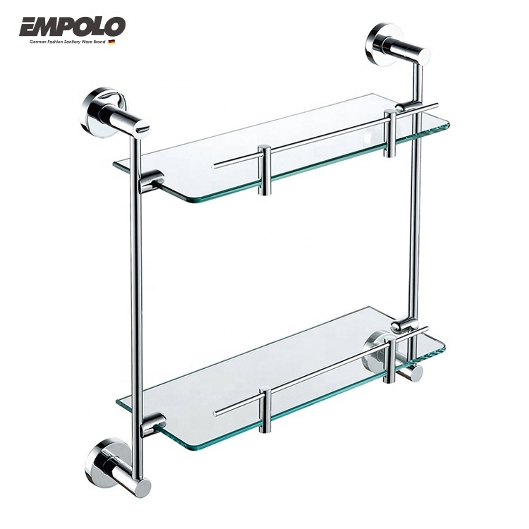 Factory Price Toilet double corner glass shelf bathroom double level corner shower glass stainless steel shelf