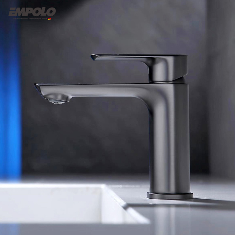 EMPOLO Bathroom Modern Design Brass Basin Faucet Water Tap Mixer Lavatory Faucet Graphite Zinc Handle Bathroom Faucets