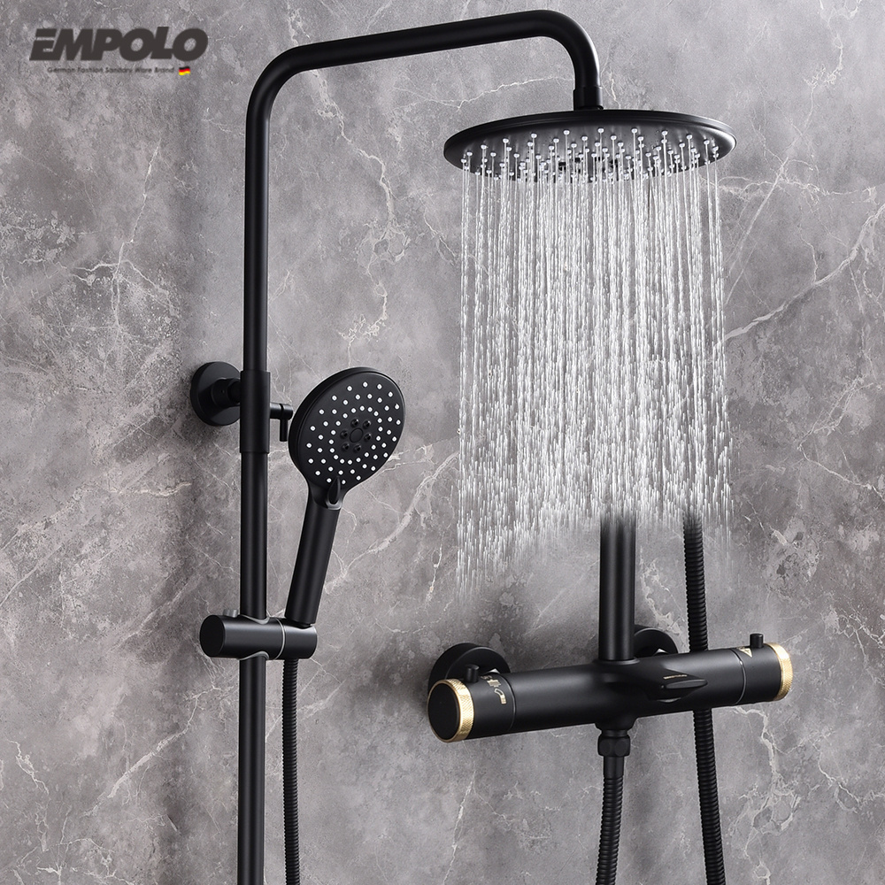 Empolo Bathroom Shower System Round Chrome Bathtub Mixer Faucet Hot Cold Bathroom Water Mixer Tap Thermostatic Shower Set