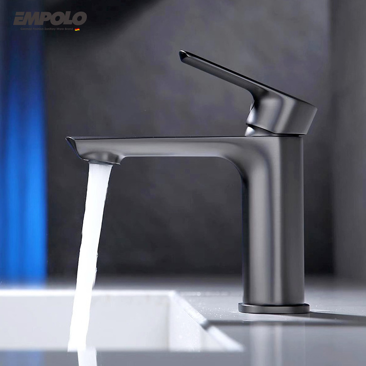 EMPOLO Bathroom Modern Design Brass Basin Faucet Water Tap Mixer Lavatory Faucet Graphite Zinc Handle Bathroom Faucets