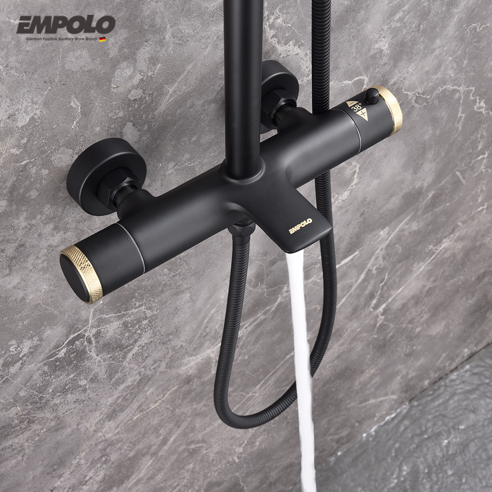 Empolo Bathroom Shower System Round Chrome Bathtub Mixer Faucet Hot Cold Bathroom Water Mixer Tap Thermostatic Shower Set