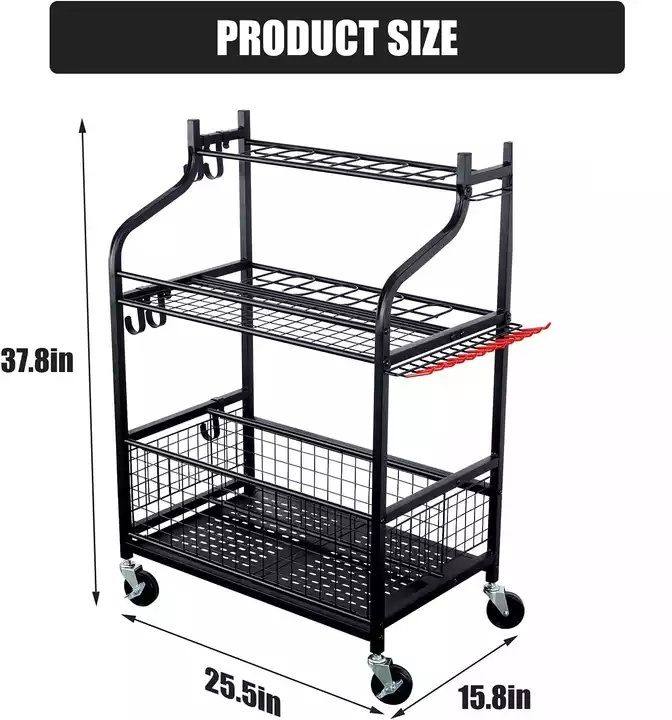 Metallic Garden Tool Organizer And Storage Garage Tool Rack Storage Shed Tools holder With Wheels