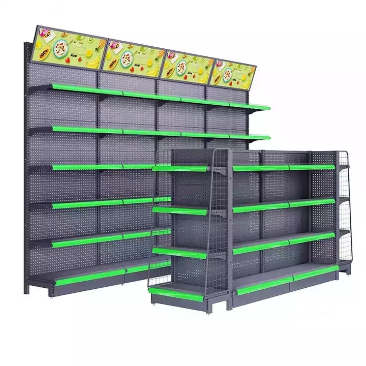 Hot Popular Metallic Super Market Rack Retail Shop Grocery Store Market Display Shelves