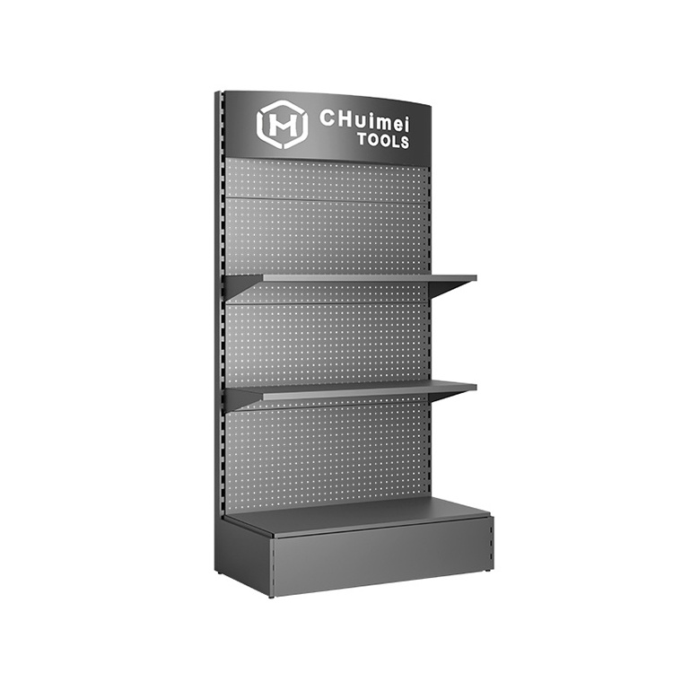 Peg Board Shelves Perforated Rack Floor Display Stand Supermarket Shelf Retail Store Snack Display Rack with Hook Metal Metallic