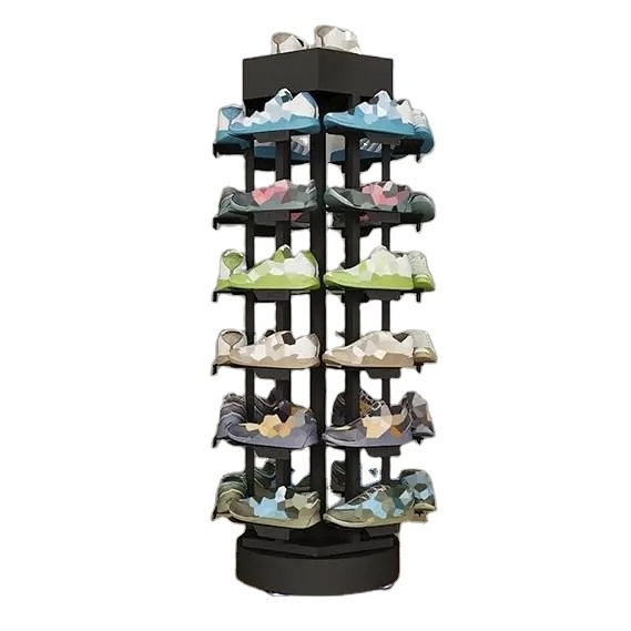 Commercial Store Shoe Rack Display Rack Free Standing Storage 360 Rotatable Sneaker Basketball Shoes rotating Display Stand