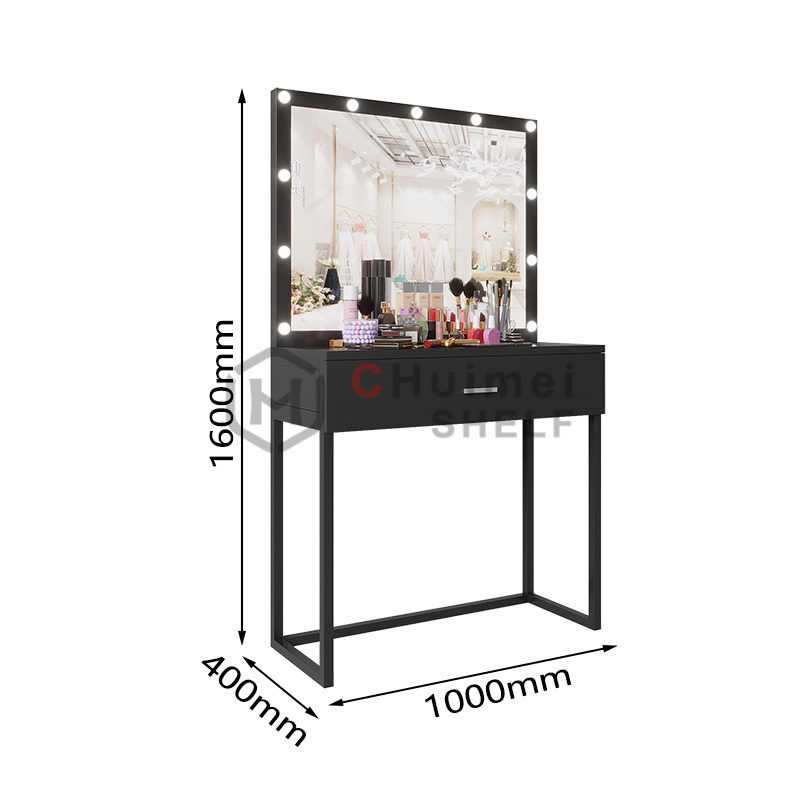 Metal Dresser Makeup Vanity Desk with Drawers Makeup Table Set Iron Modern Panel Metallic Makeup School Mirror Bedroom Dressers