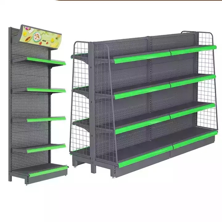 Hot Popular Metallic Super Market Rack Retail Shop Grocery Store Market Display Shelves