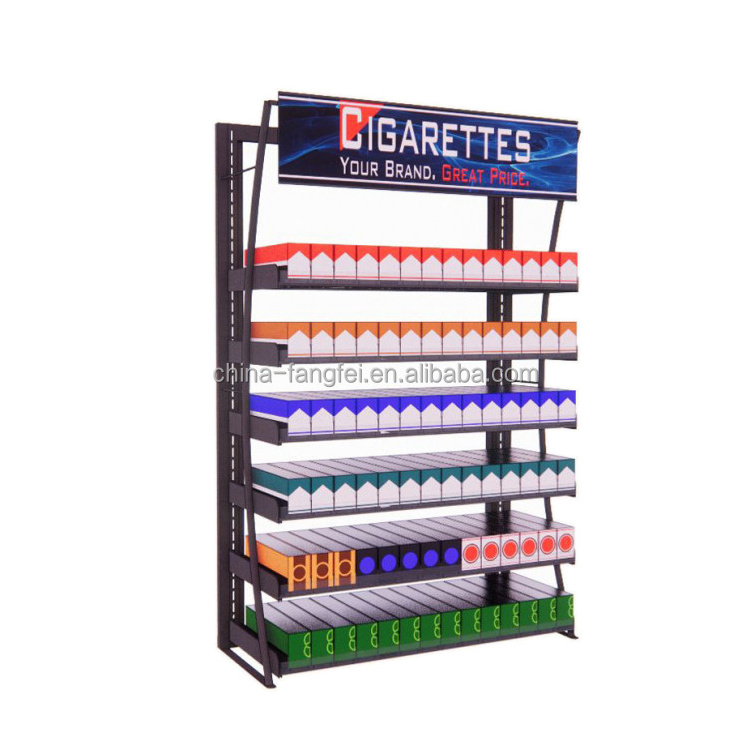 Cigarette Display Stand store Customized Metallic pusher shop shelf counter furniture cases with led light rack tobacco cabinet