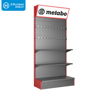 Peg Board Shelves Perforated Rack Floor Display Stand Supermarket Shelf Retail Store Snack Display Rack with Hook Metal Metallic