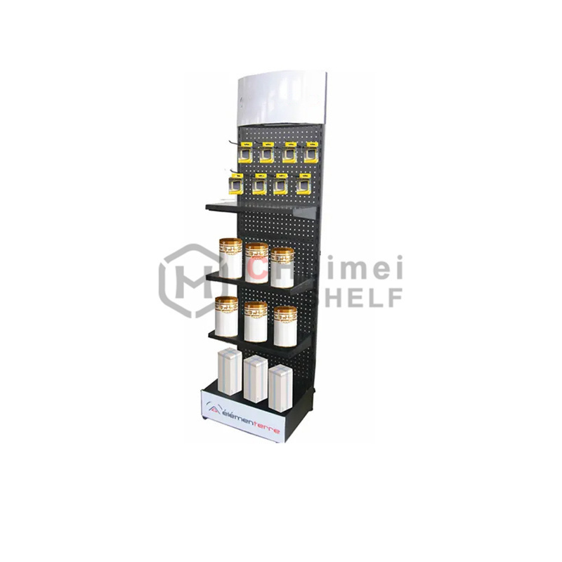 Custom Shop Tiered Movable Shelves Shelf Pegboard Hooks Display System Hanging Metal Shelves Stand For Store