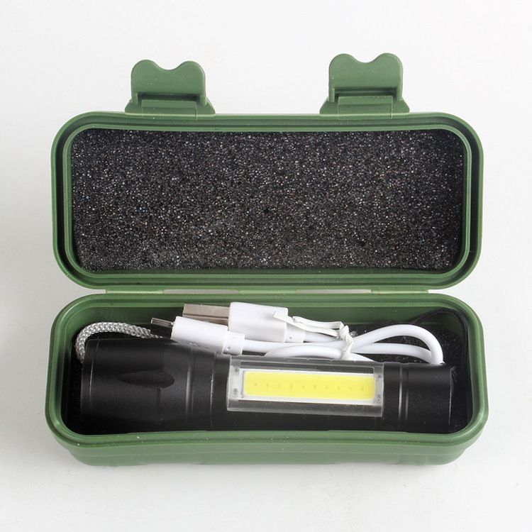 COB High beam led zoom torch light gift box USB rechargeable focusing pocket flashlight