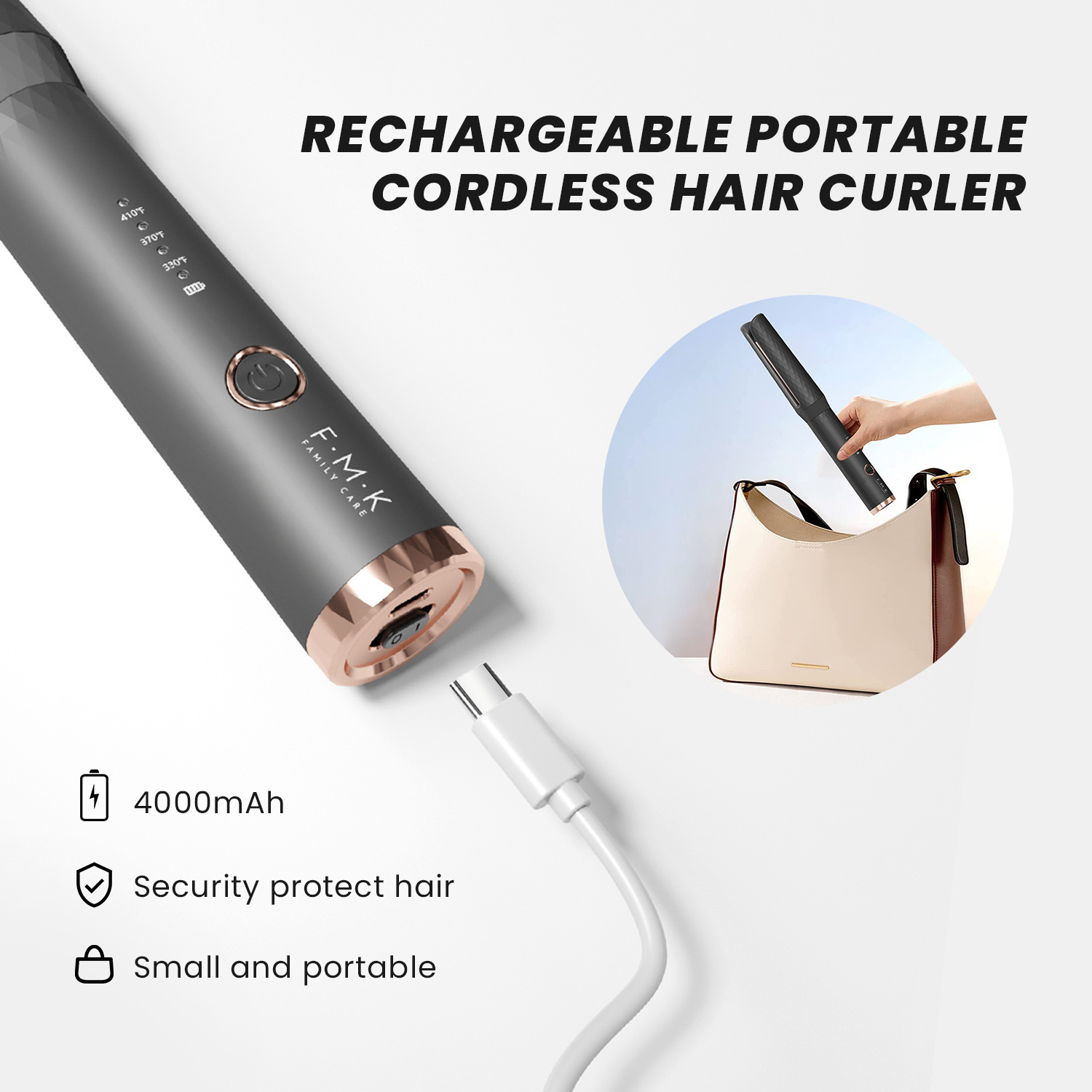 Portable Cordless Curling Iron Rechargeable Travel Curling Iron Hair Straightener 2 in 1