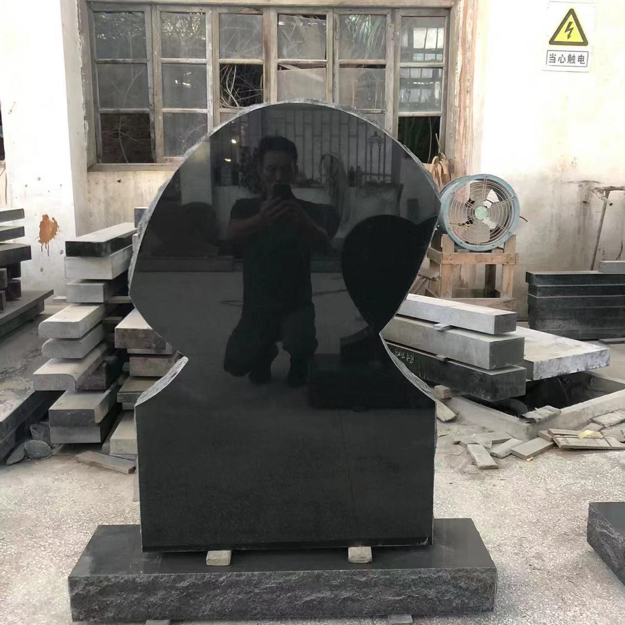 American Style Absolute Black Granite Guitar Design Headstones With base for Cemetery Monuments Grave Tombstone