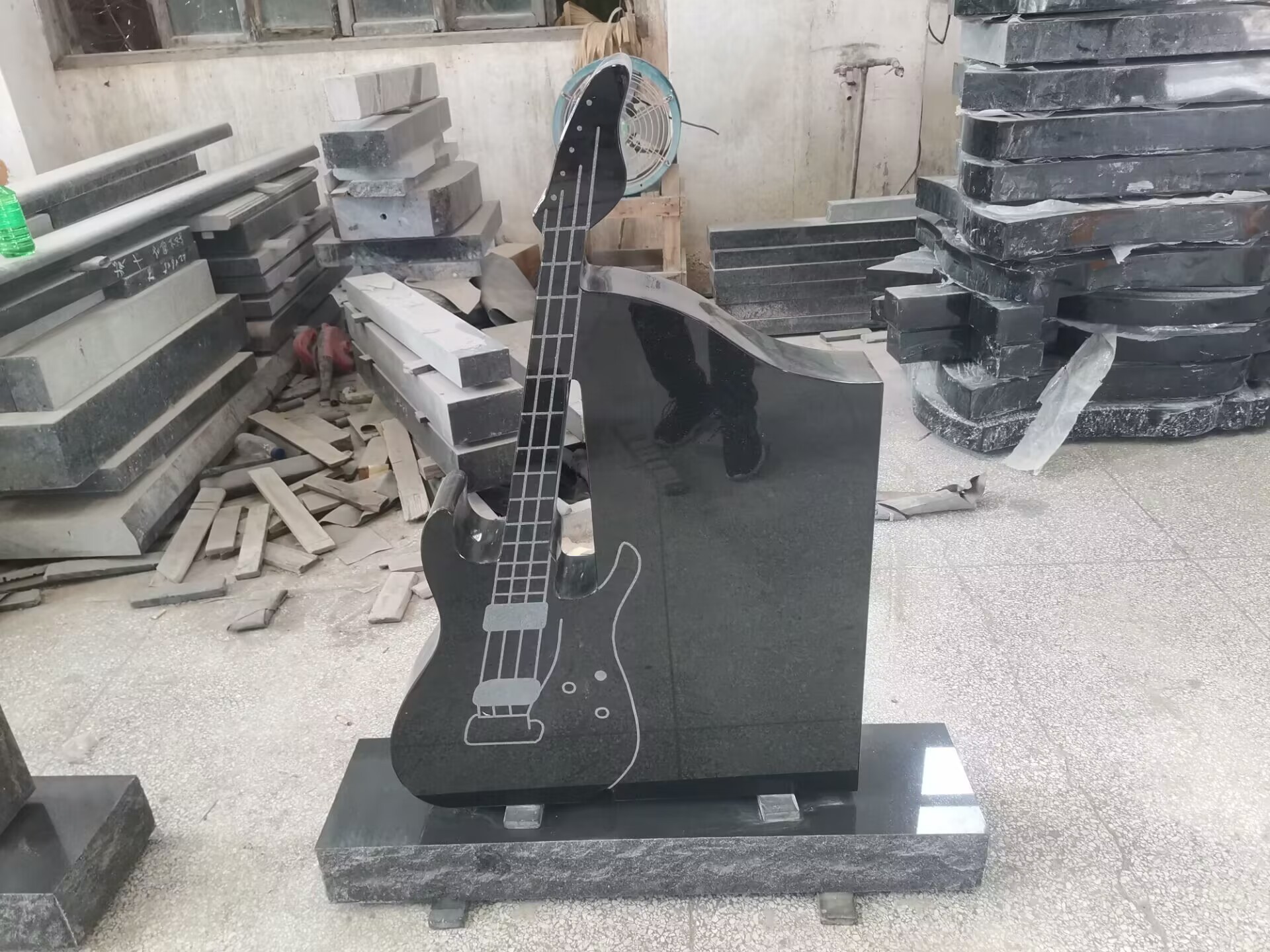 American Style Absolute Black Granite Guitar Design Headstones With base for Cemetery Monuments Grave Tombstone