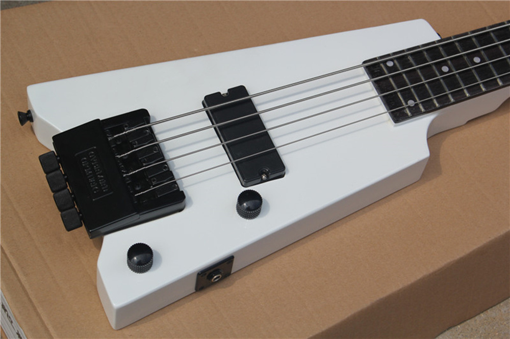 White Body Headless 4 strings Electric Bass Guitar with Rosewood Fretboard,Headless bass bridge