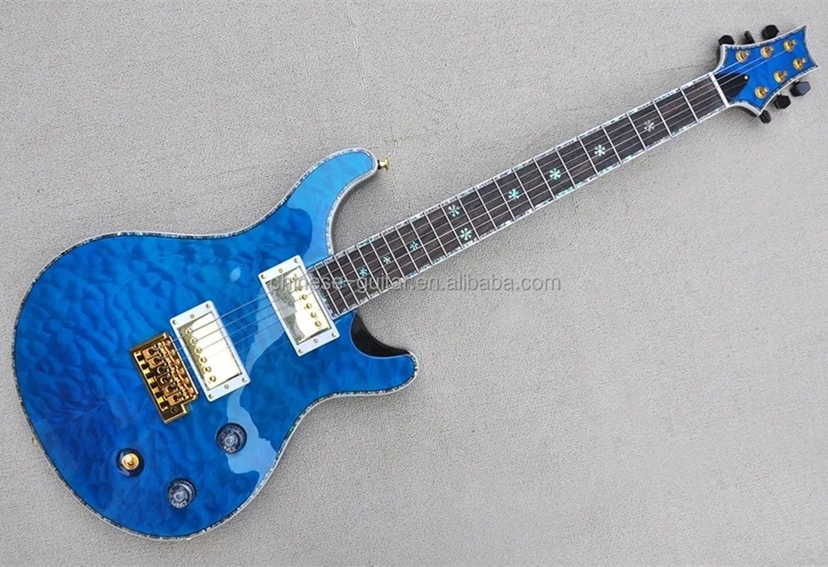 Firehawk Glossy Blue Body Guitar Electric Guitar with Quilted Maple Top,Offer Customize